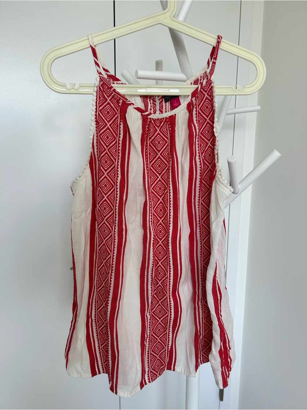 Vince Camuto Red and White Striped Round Neckline Tank Top
